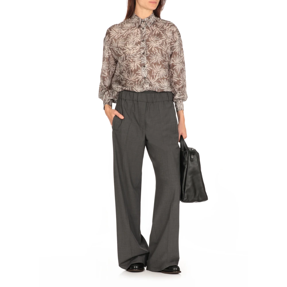 BRUNELLO CUCINELLI Zijden grijze shirt met diamantdetail Multicolor Dames