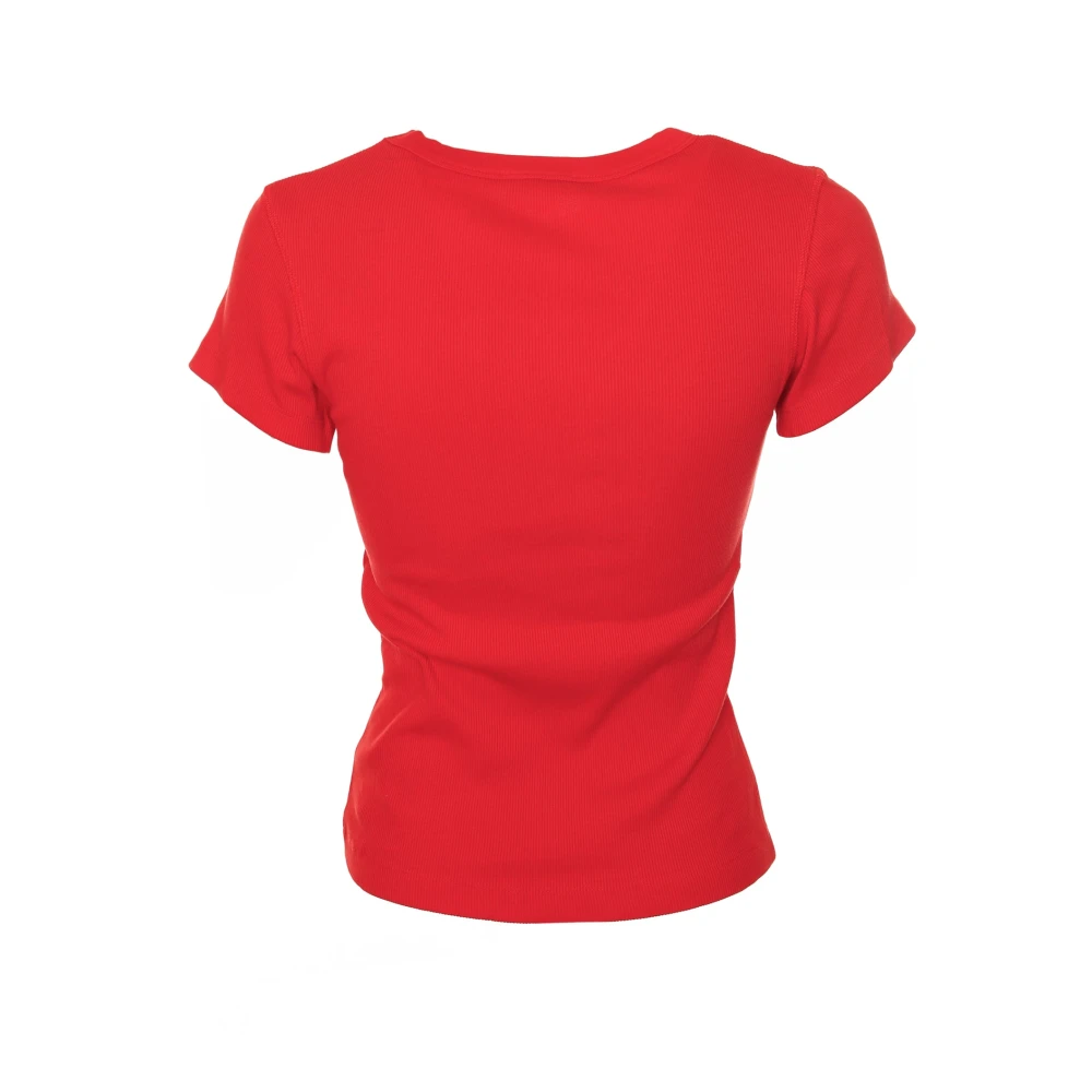 drykorn Geribbelde Ronde Hals T-shirt Red Dames