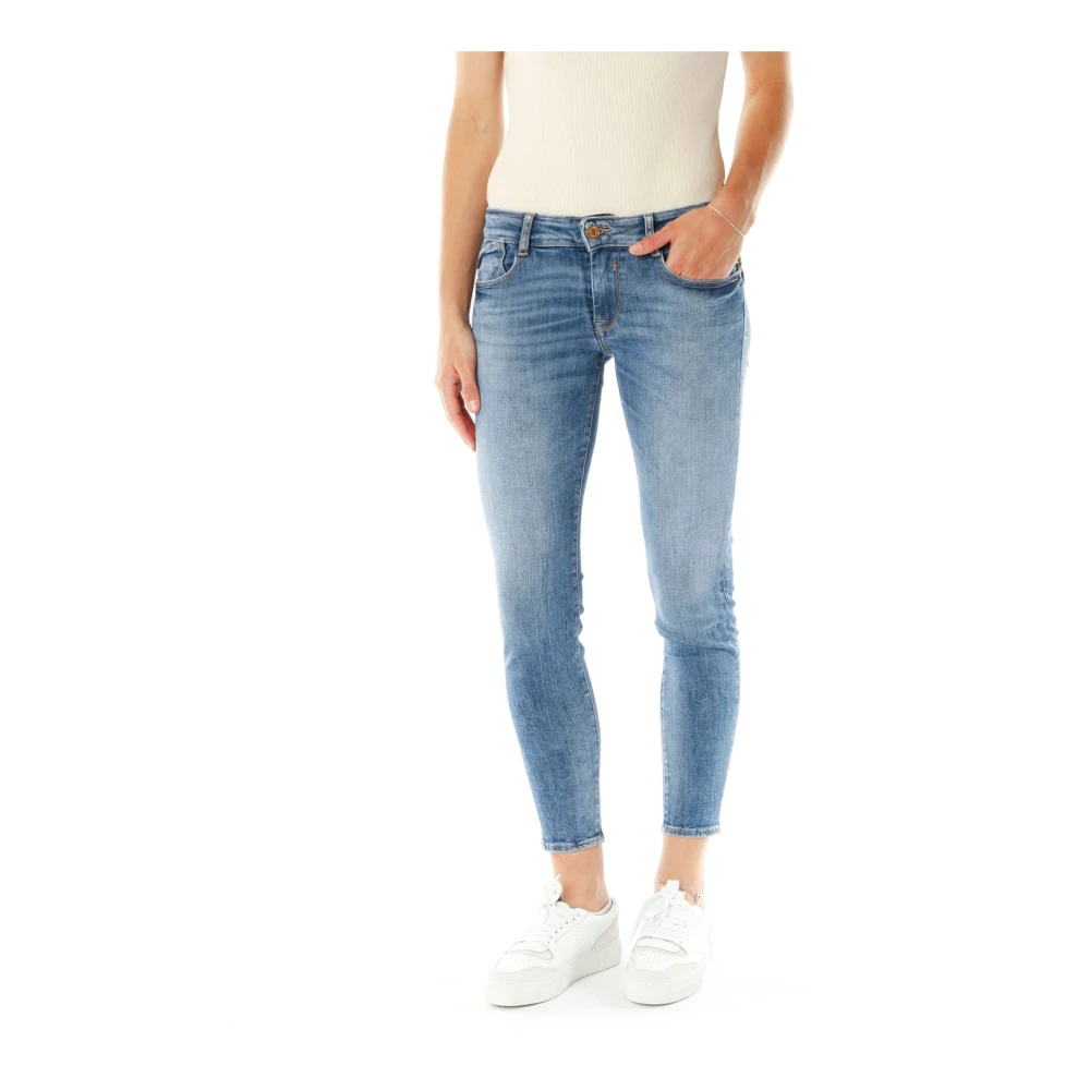 Le Temps Des Cerises Slim Midwaist Jeans med Guld Metall Detaljer Blue, Dam