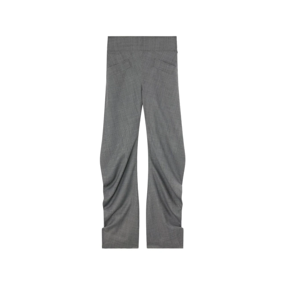 Ganni Women's Gray Wide Trousers, M, Wool Melange Trousers