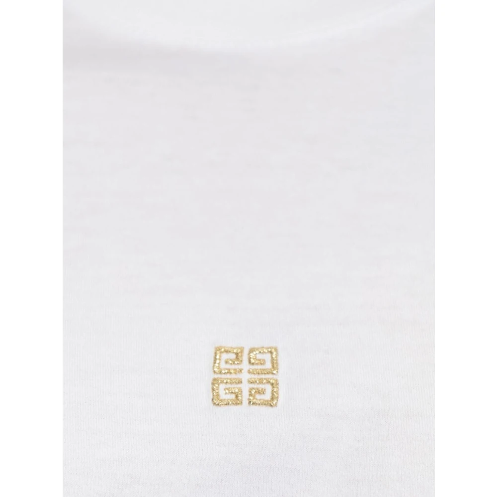 Givenchy Wit T-shirt met Gouden Geborduurd Logo White Dames