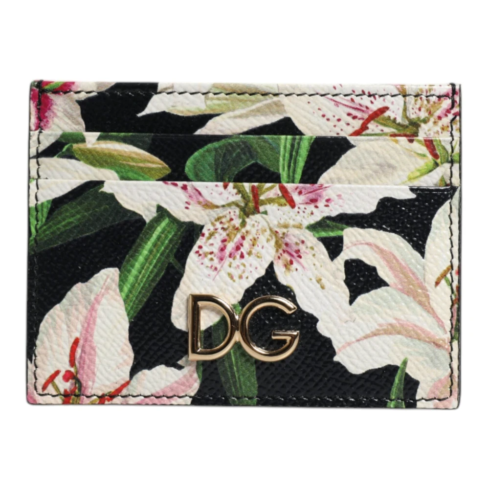 Dolce & Gabbana Zwarte Bloemen Leren Kaarthouder Portemonnee Multicolor Dames