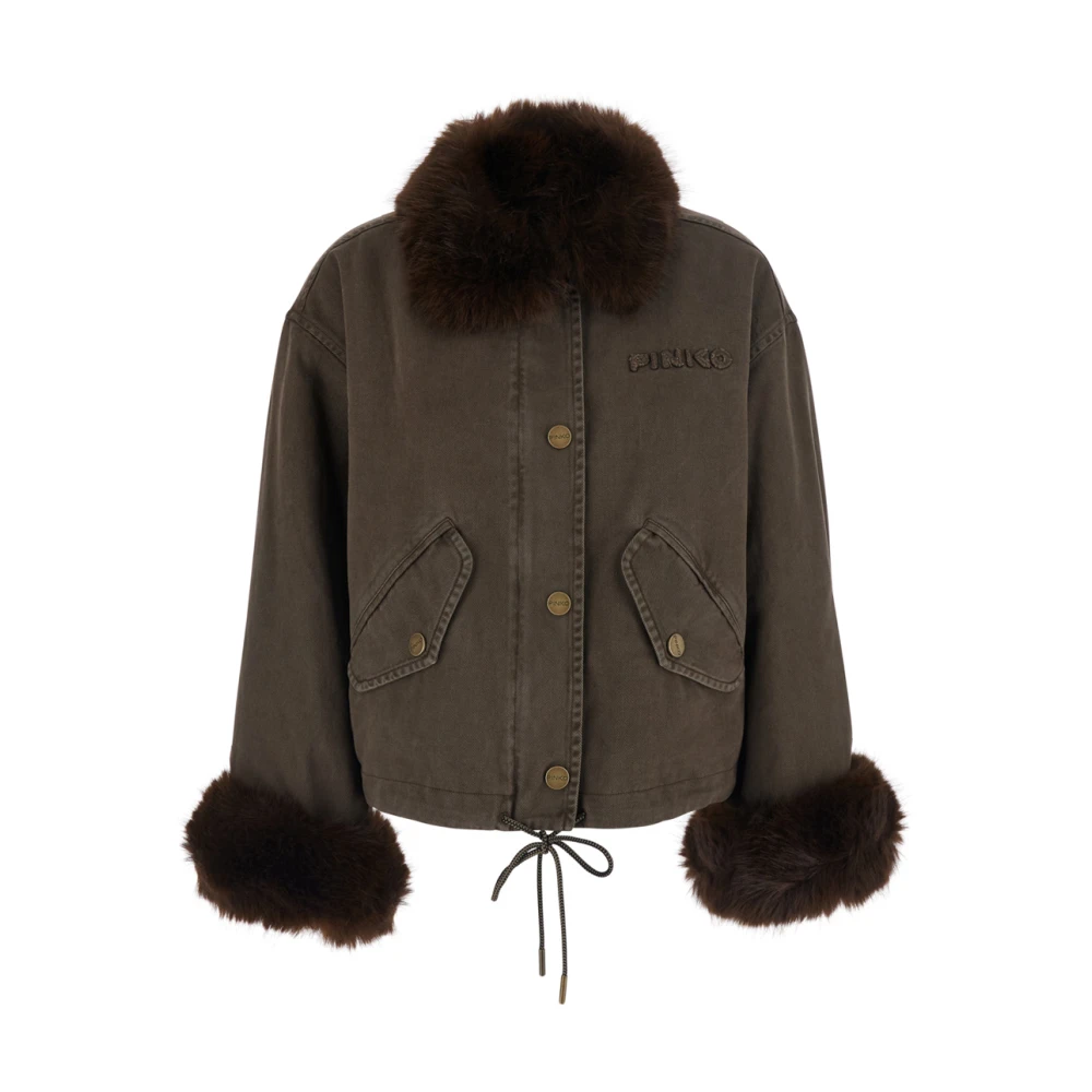 Pinko Kvinno Brun Jackor Dam, L, Bomull, Faux Fur & Shearling Jacket