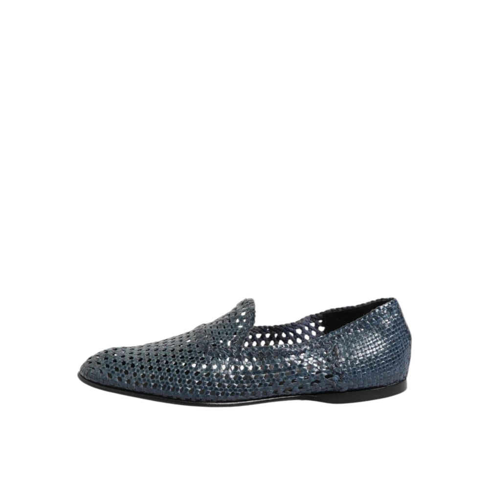 Dolce & Gabbana Men's Blue Woven Leather Slip-On Loafers