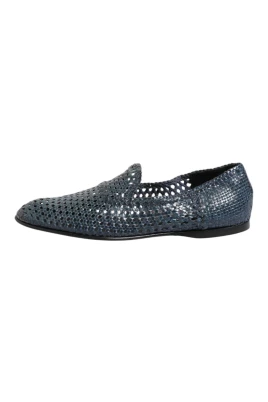 Blå Vävd Läder Slip-On Loafers