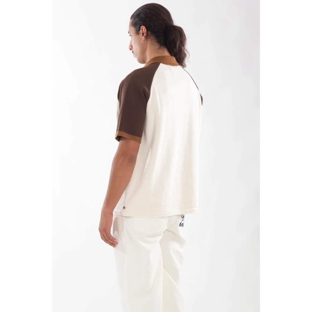 Arte Antwerp Gebreid Baseball Polo Shirt in Crème Bruin White Heren
