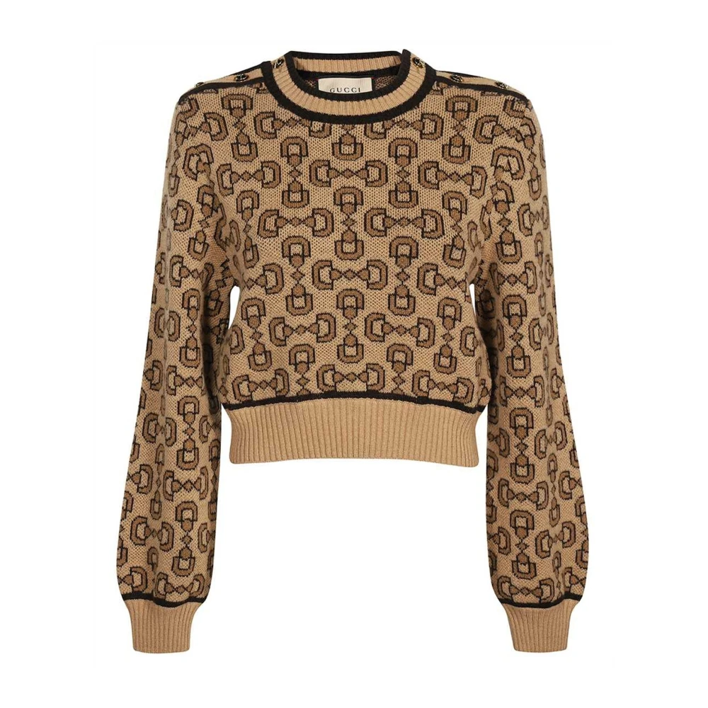 Gucci Wollen trui met geborduurd bit-motief Brown Dames
