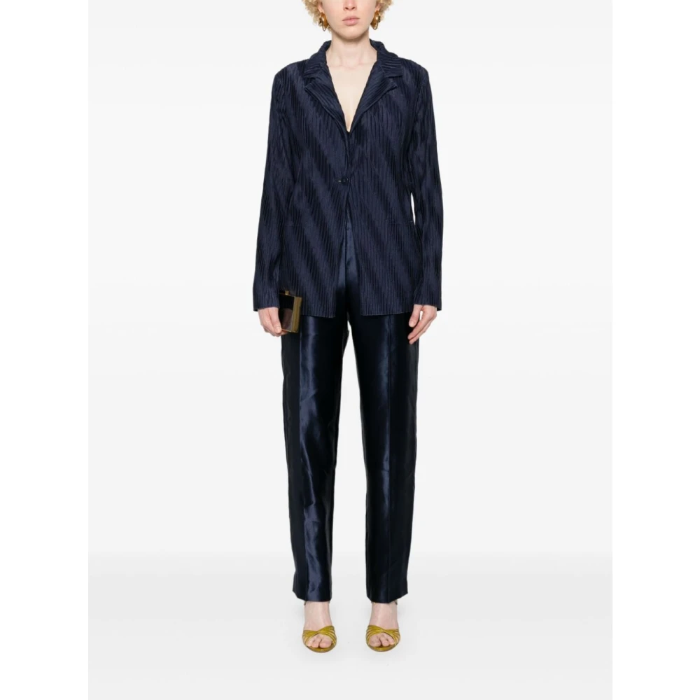 Giorgio Armani Blauwe Geplooide Jersey Jas Blue Dames