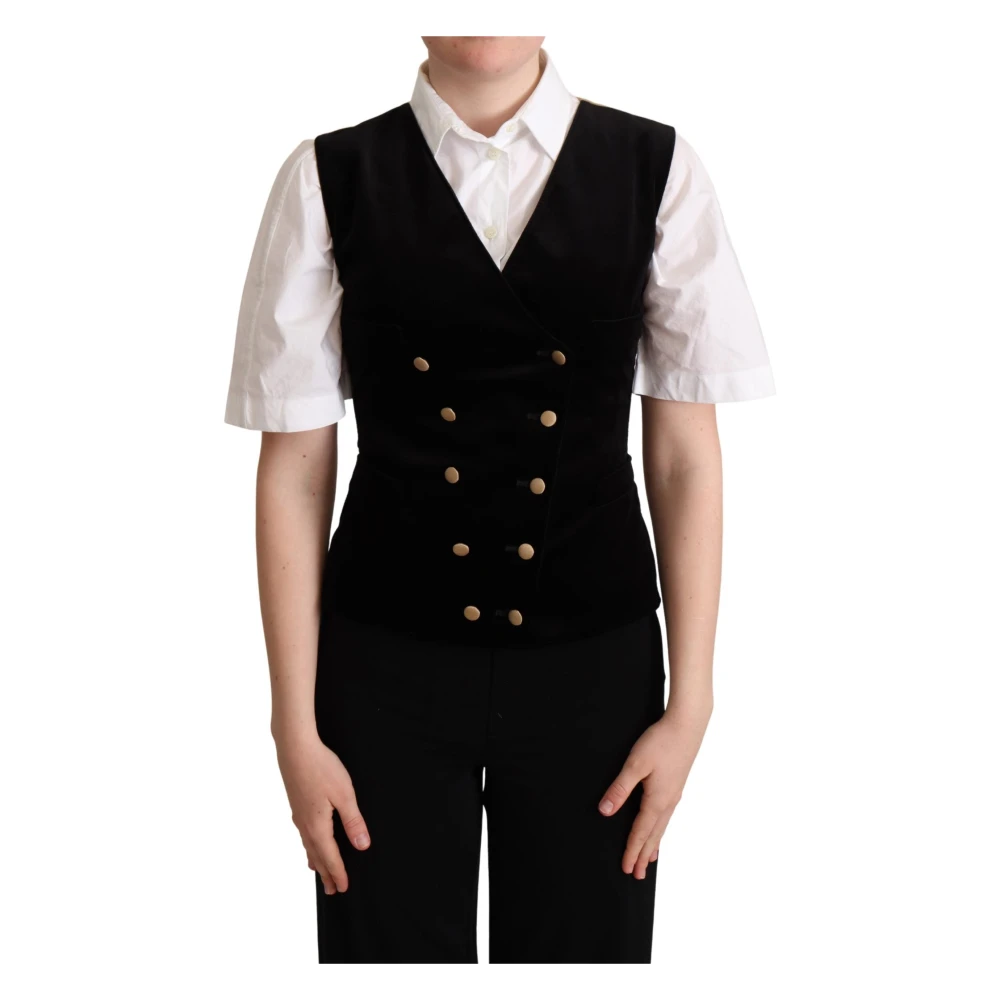 Dolce & Gabbana Elegant Velvet Waistcoat Vest Black, Dam