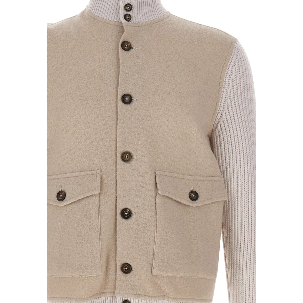 Eleventy Wollen Jas Beige Ribgebreid Beige Heren