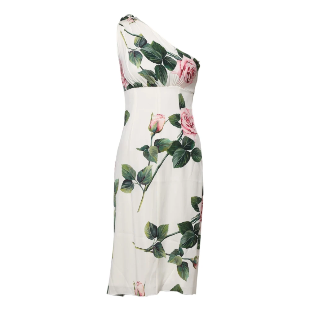Dolce & Gabbana Women's White Floral One Shoulder Midi Dress 2XS