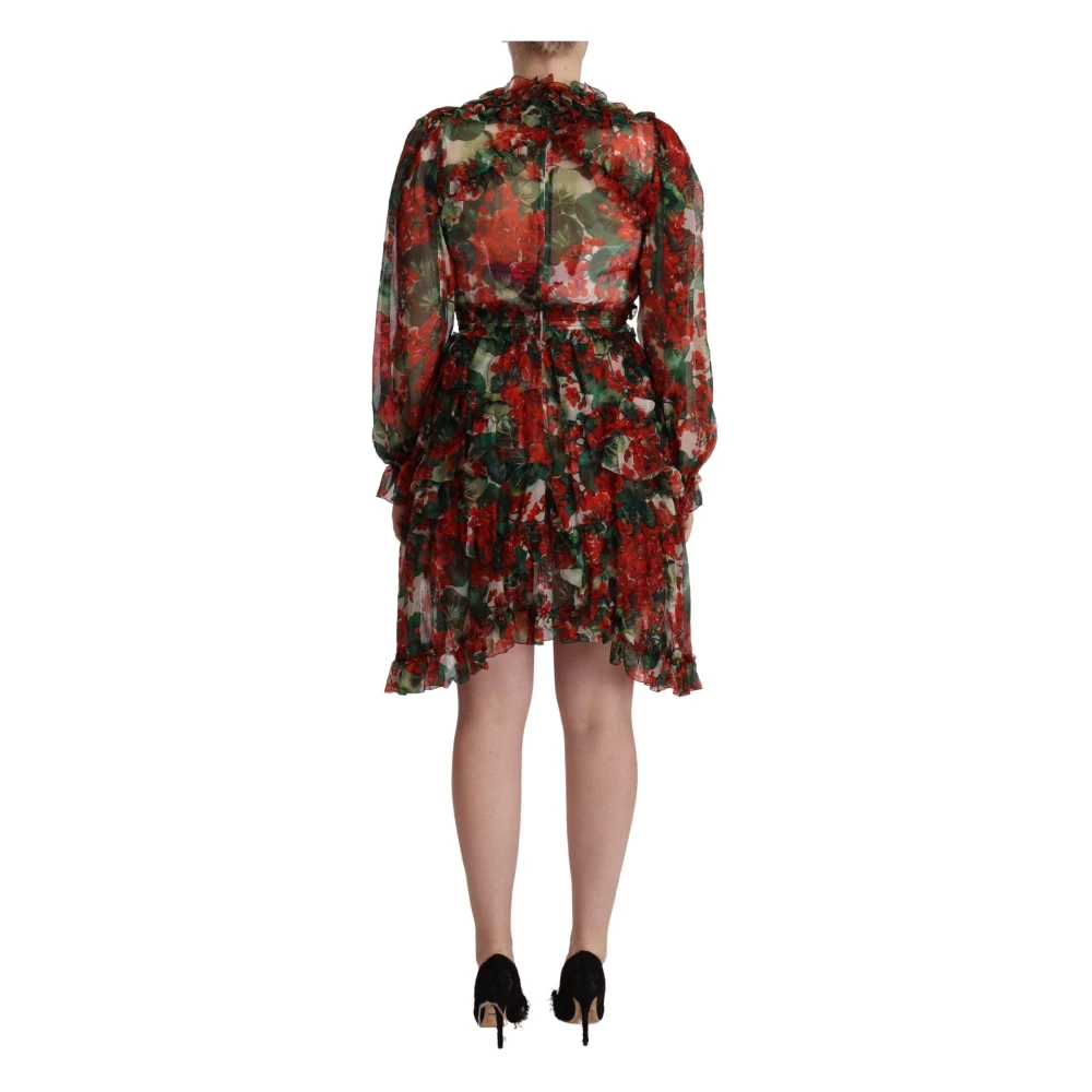 Dolce & Gabbana Bloemen Zijden Mini Jurk Rood Multicolor Dames