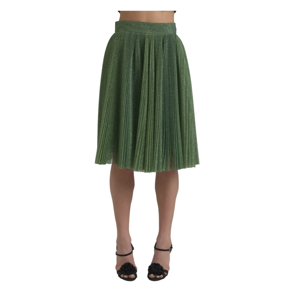 Dolce & Gabbana Metallic Groene Geplooide A-Lijn Rok Green Dames