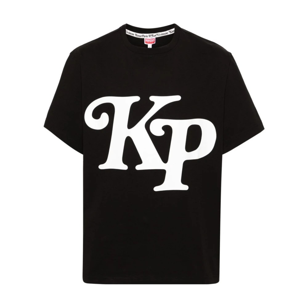 Kenzo Logo Print Oversize T-Shirt Zwarte katoenen T-shirt Zwarte Logo Print T-shirts en Polos Black Heren