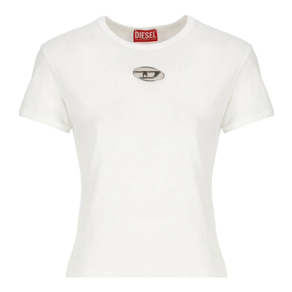 Diesel Wit Katoenen T-shirt Ronde Hals Korte Mouwen White Dames