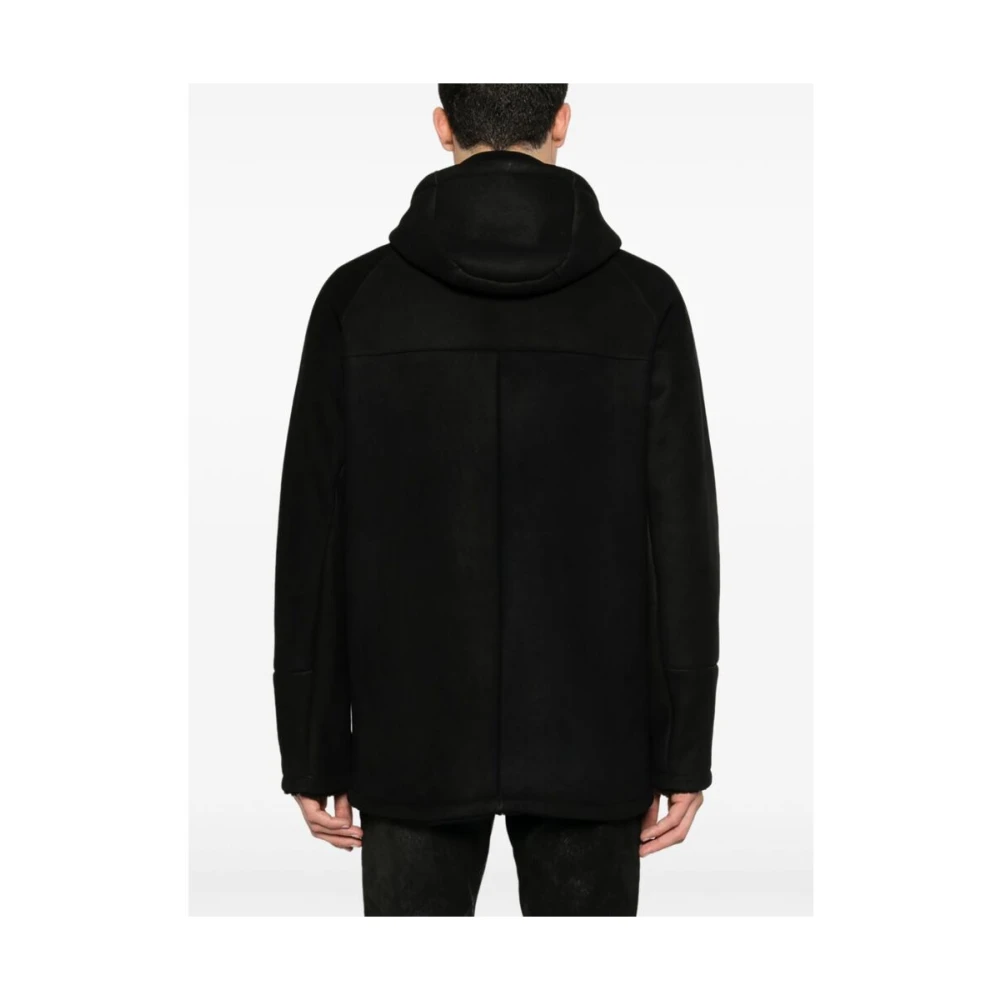 Salvatore Santoro Zwarte Sheepskin Hoodie Jas Shearling Gevoerd Black Heren