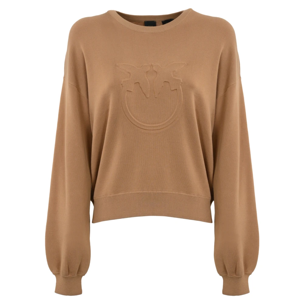 Pinko Kameel Katoenen Trui Geribbeld Logo Brown Dames