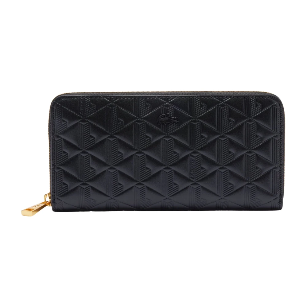 Lacoste Stijlvolle Maheki Leren Portemonnee Zwart Black Dames