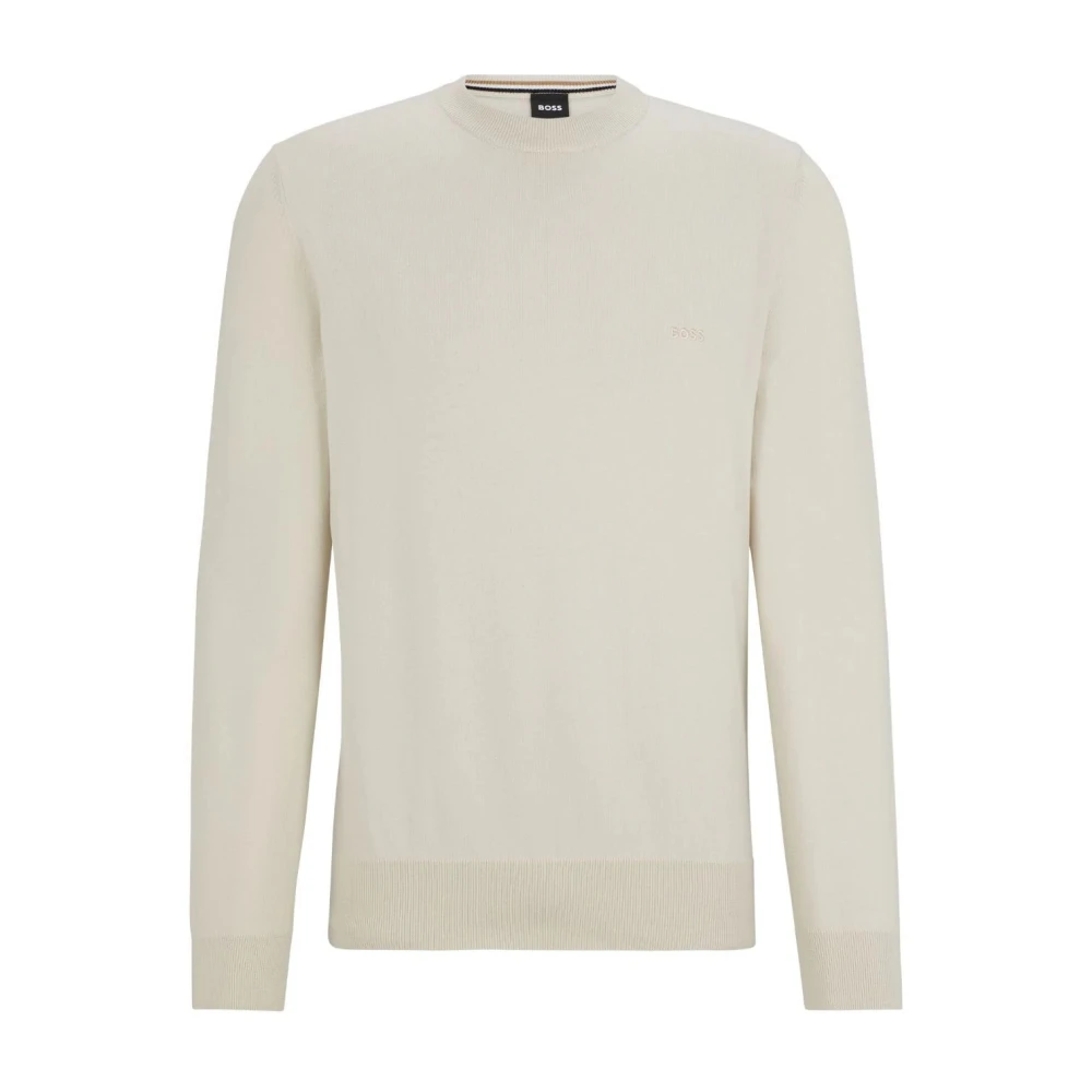 Hugo Men's Beige Round-Neck Knitwear, 2XL, Classic Cotton Knitwear