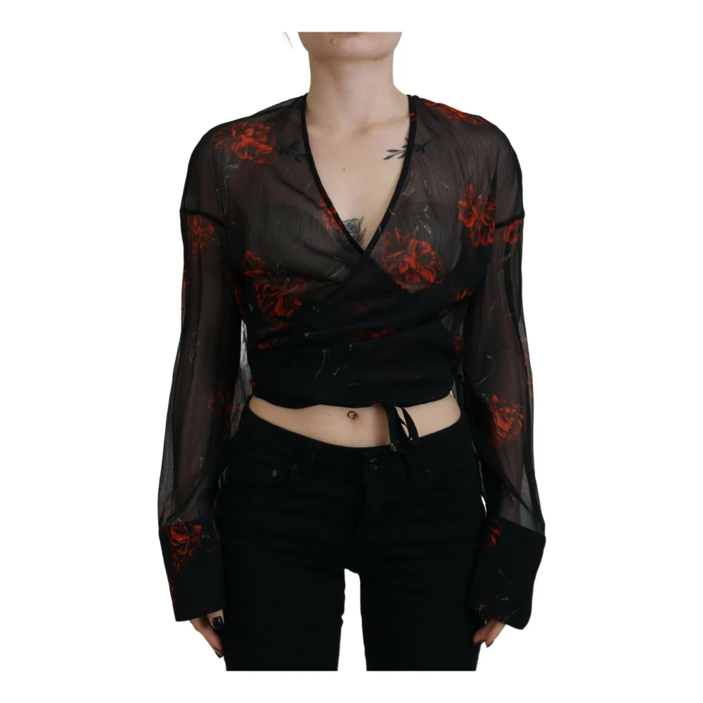 Dsquared2 Zwarte Bloemenprint Wrap Top Black Dames