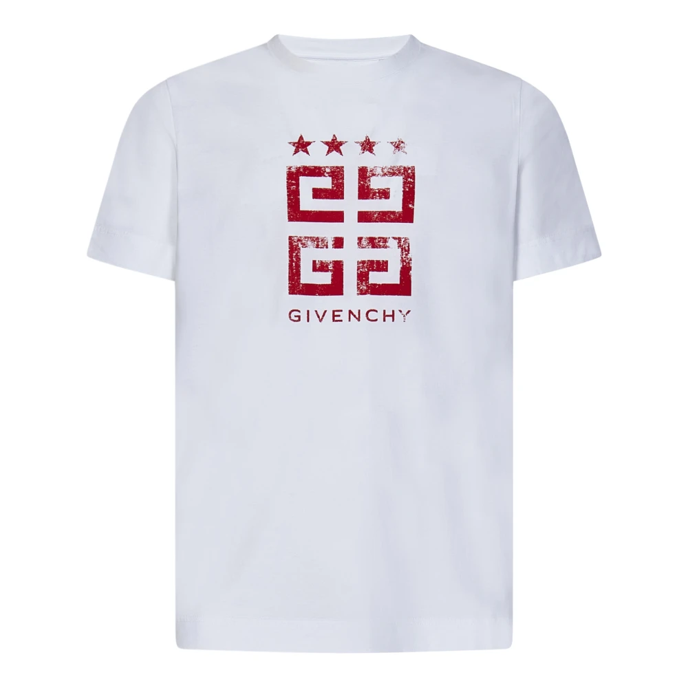 Herre Hvit Slim-Fit T-Skjorte med Rød 4G Stars Print