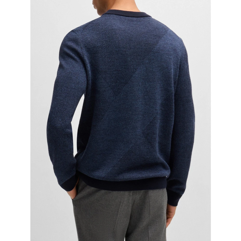 Hugo Boss Blauwe Jacquard Trui Eclaus Model Blue Heren