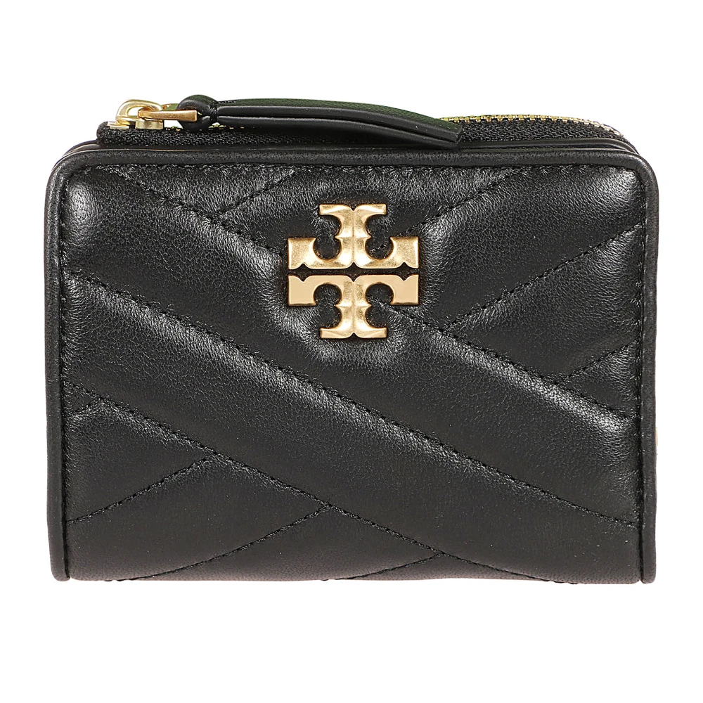 TORY BURCH Gewatteerde Leren Portemonnee met Knoopsluiting Black Dames