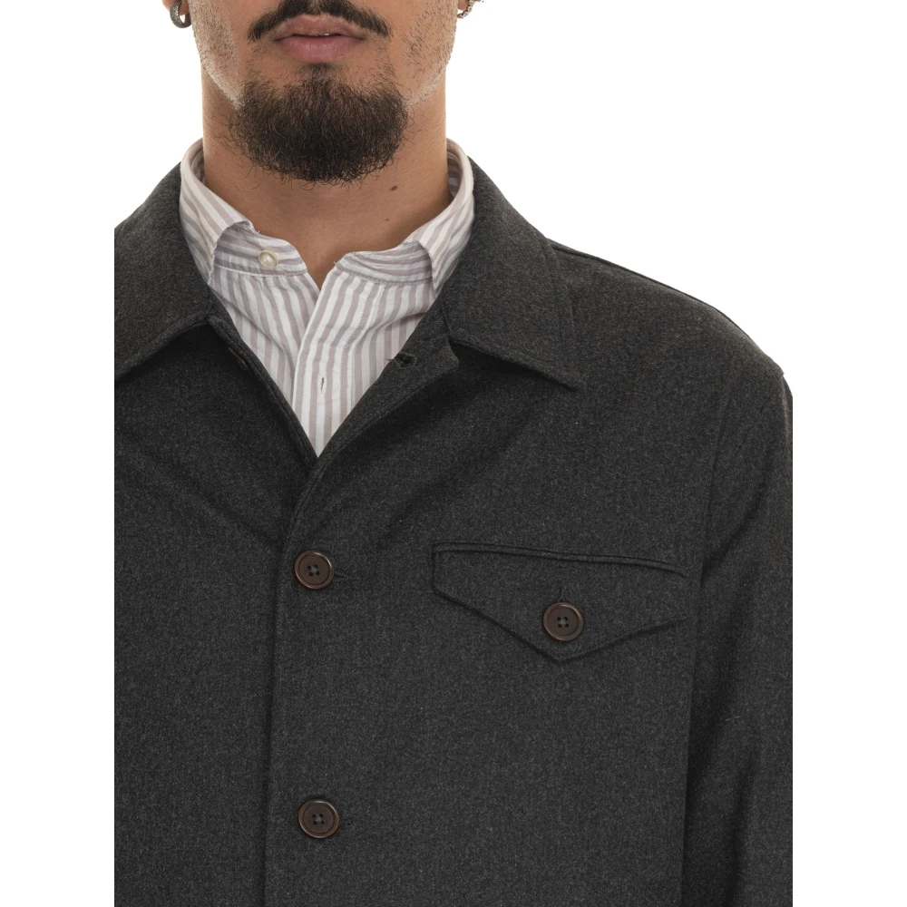 Hindustrie Flanellen Overshirt met Voorzak Blue Heren