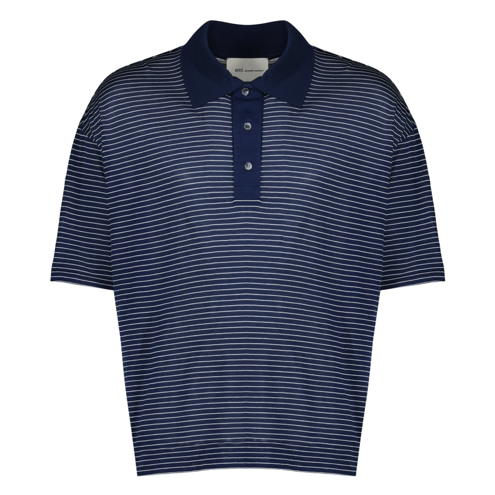 Ami Paris Unisex Blue Polo Shirts, L, De Coeur Polo