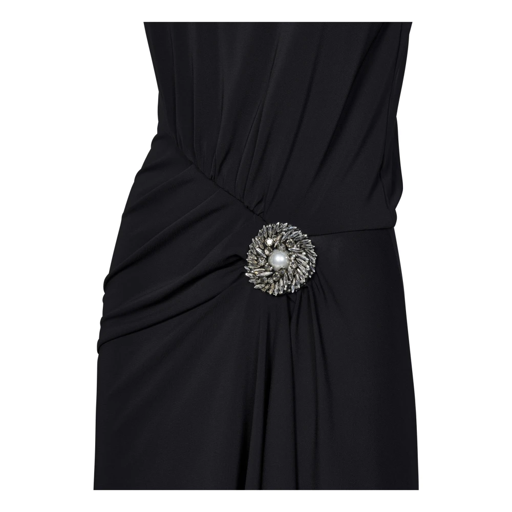 Amen Zwarte Jerseyjurk met Juweelbroche Black Dames