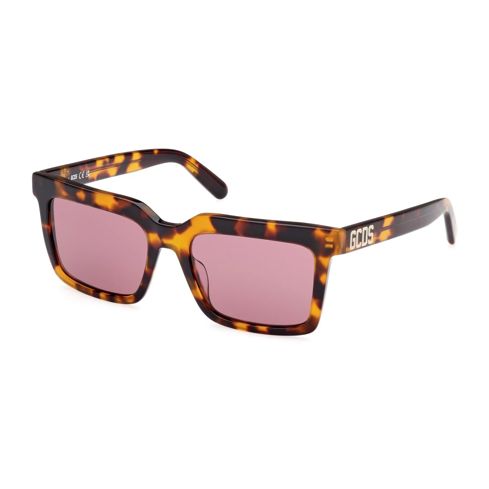 Gcds Women's Brown Sunglasses, 55 Mm, Square Plastic Sunglasses In Havana With Pink Lenses