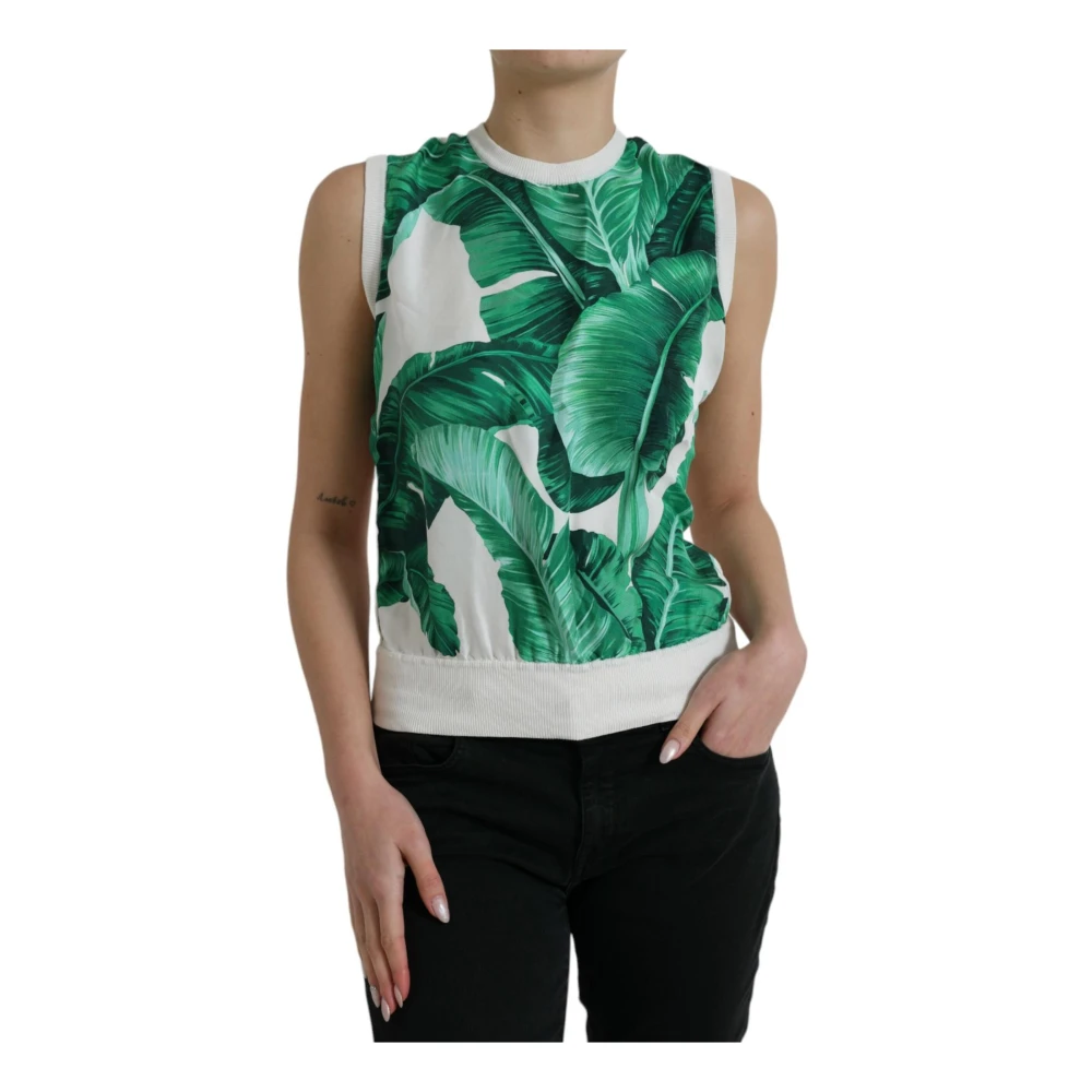 Dolce & Gabbana Women's Multicolor Sleeveless Tops,, Silk Banana Leaf Print Tank Top 3XS