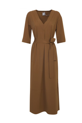 robe-midi-en-jersey-marron-avec-col-en-v