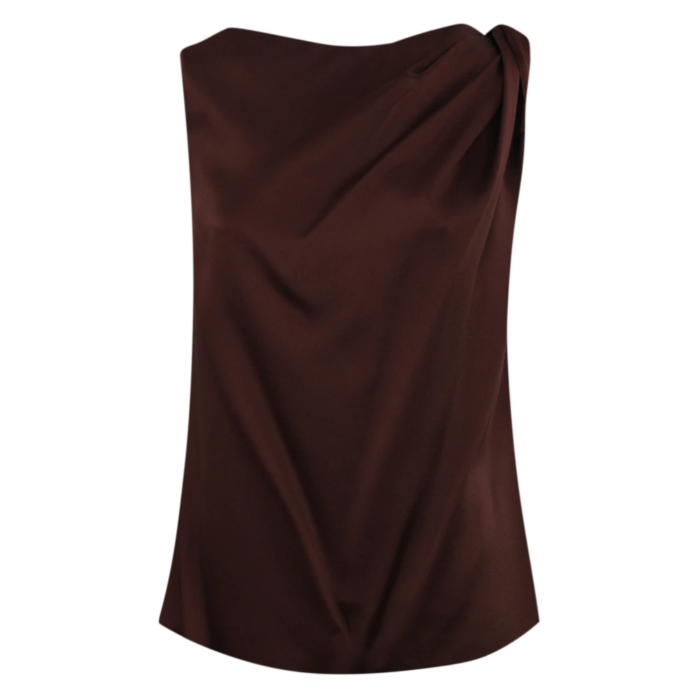 Liviana Conti Zwarte Ribes Viscose Mouwloze Blouse Brown Dames
