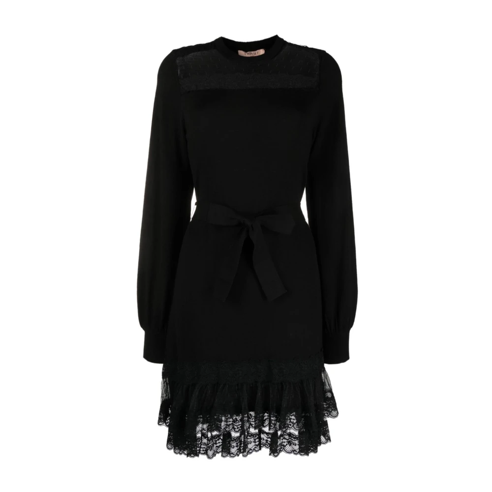 Twinset Korte jurk met tule en kanten details Black Dames