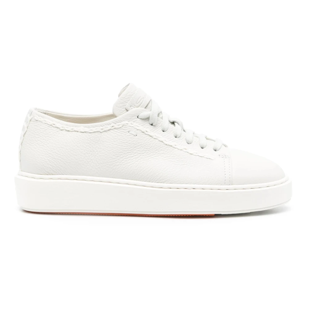 Santoni Women's White Sneakers, 8 Uk, Leather Casual Trainers