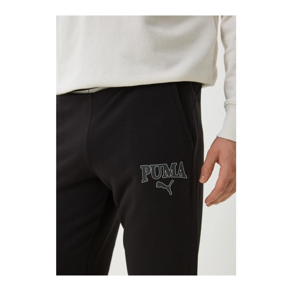 Puma Zwarte Logo Joggers Rechte Pasvorm Black Heren
