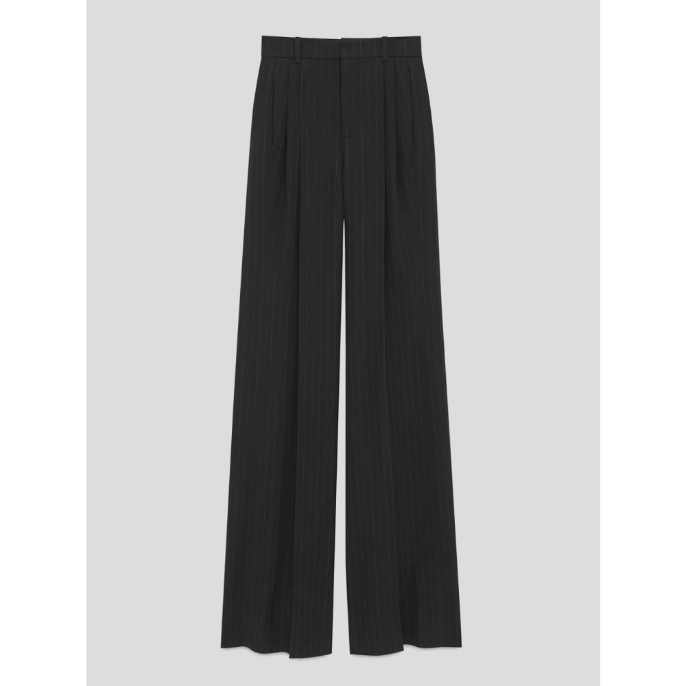 Saint Laurent Wollen Wide-Leg Broek Black Dames