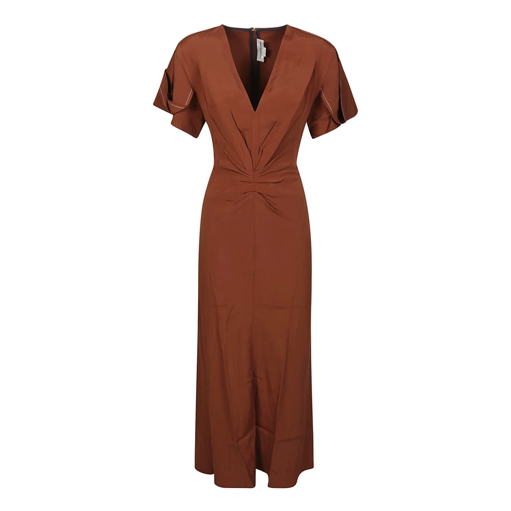 Victoria Beckham V-hals midi jurk van viscose Brown Dames