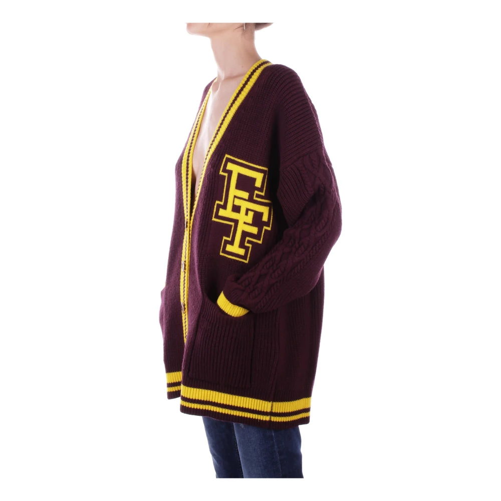 Elisabetta Franchi Bordeaux Sweater Cardigan Front Logo Red Dames