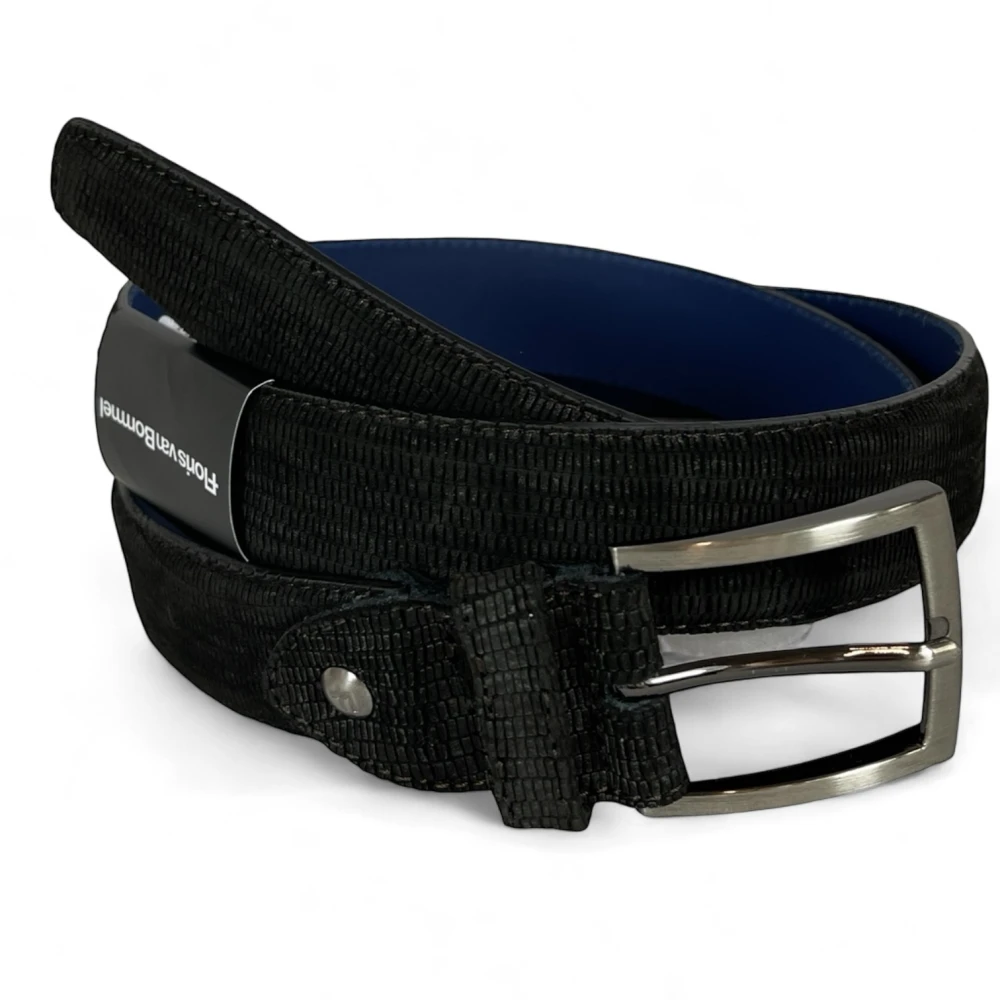 Van Bommel Heren Leren Riem met Reptielpatroon Black Heren