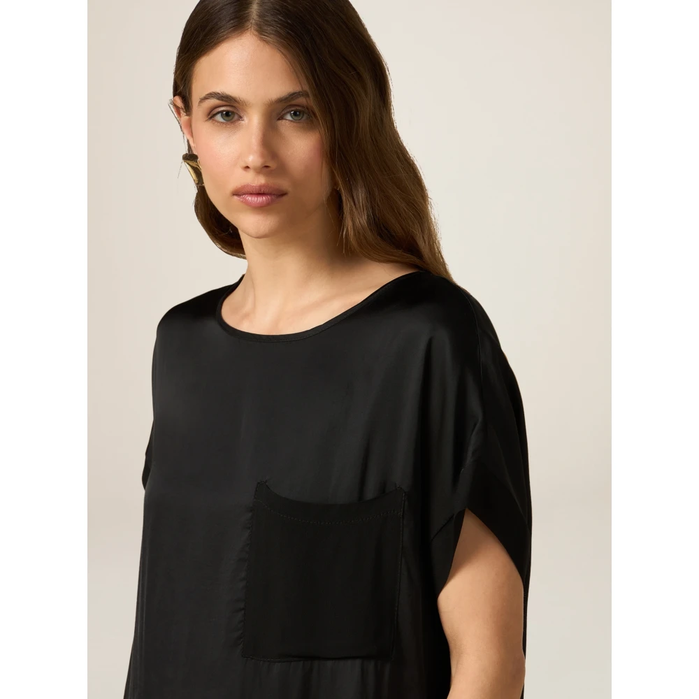 Oltre Satinblouse met zakje Black Dames