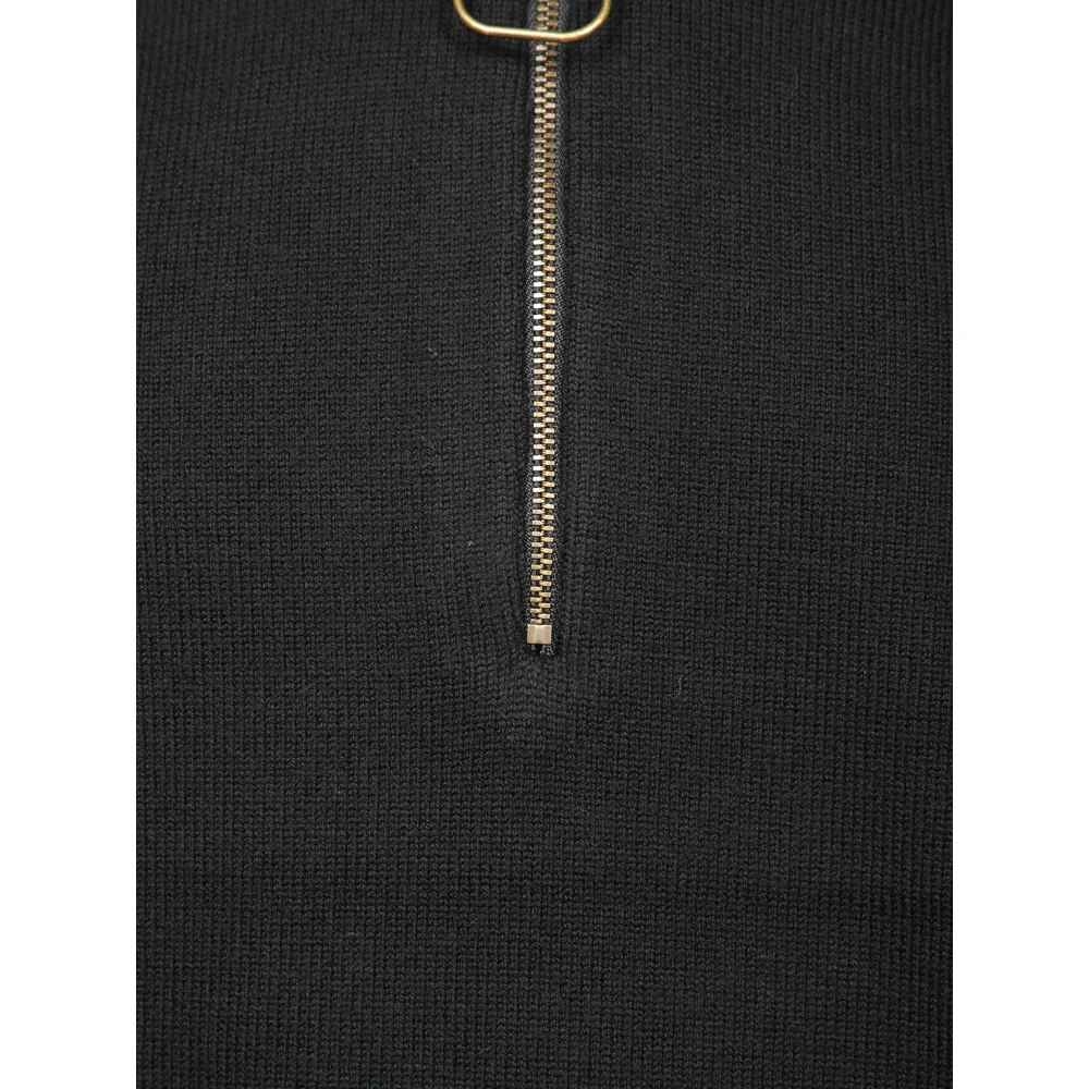 JW Anderson Zwarte Gebreide Trui met Gouden Rits Black Heren