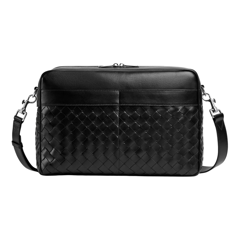 Bottega Veneta Uomo Nero Borsa Messenger In Pelle Nera Con Tasche