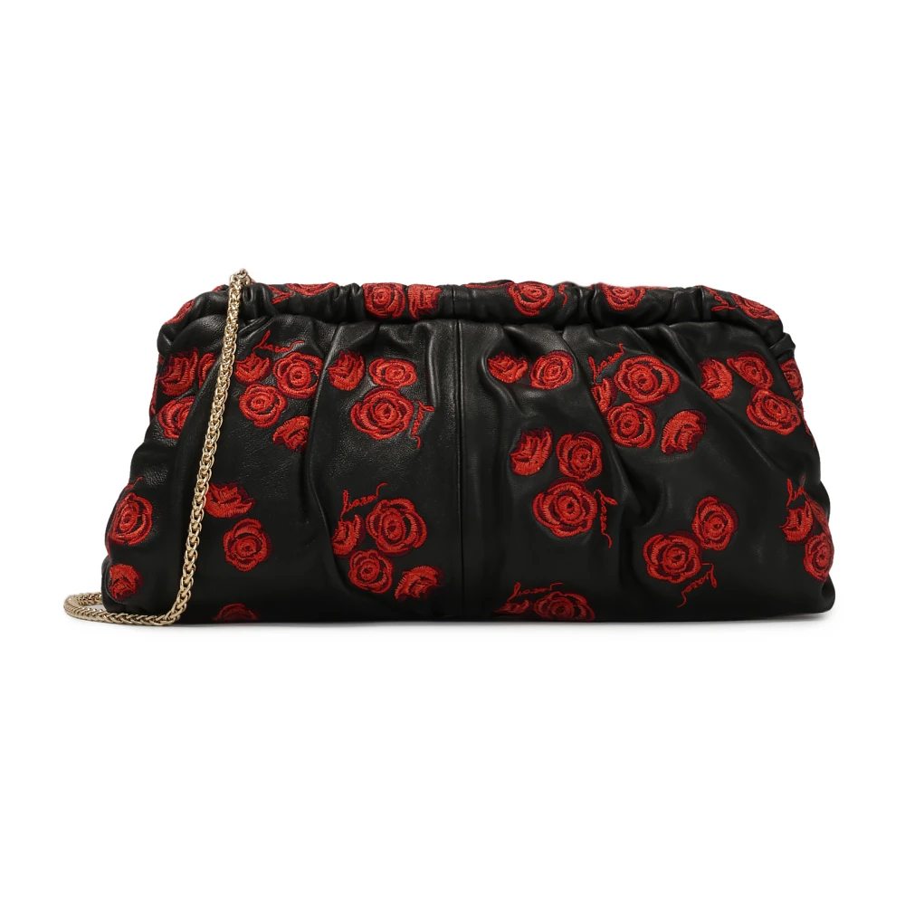 Kazar Zwarte clutch tas met rode rozen Black Dames