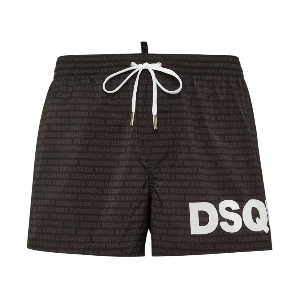 Dsquared2 Zwarte Witte Bedrukte Logozwembroek Black Heren