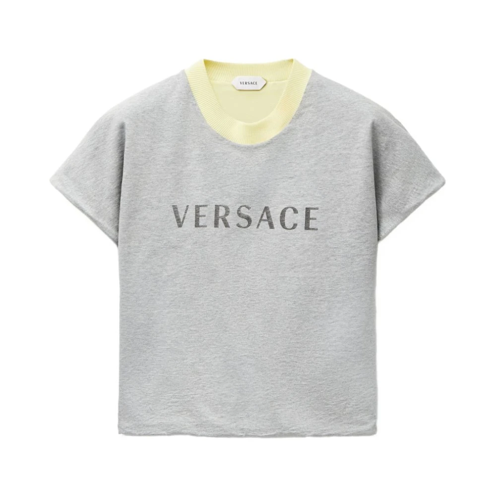 Versace Gray T-Shirts, Female, M, Printed Stretch Cotton-Jersey T-Shirt
