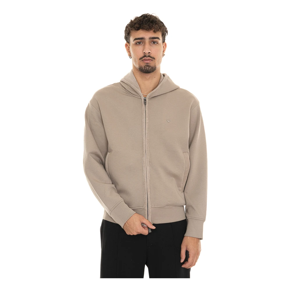 Emporio Armani Hoodie met rits en fluwelen details Beige Heren