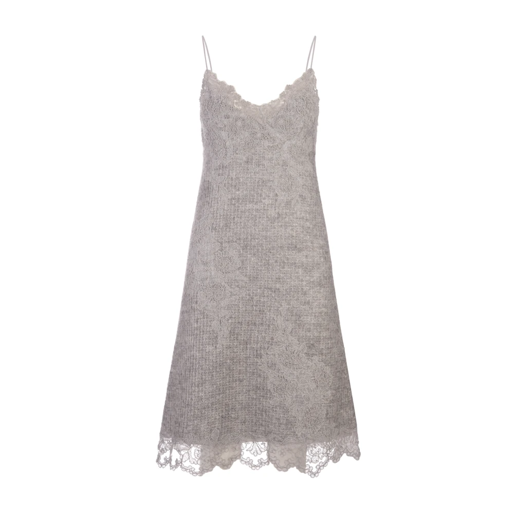 Ermanno Scervino Grijze Gebreide Korte Lingeriejurk Gray Dames