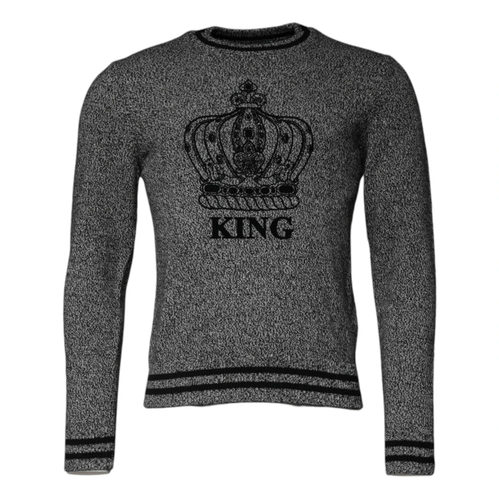 Dolce & Gabbana Men's Black King Crown Print Pullover Jumper - Cashmere Knitwear - S - Knitwear